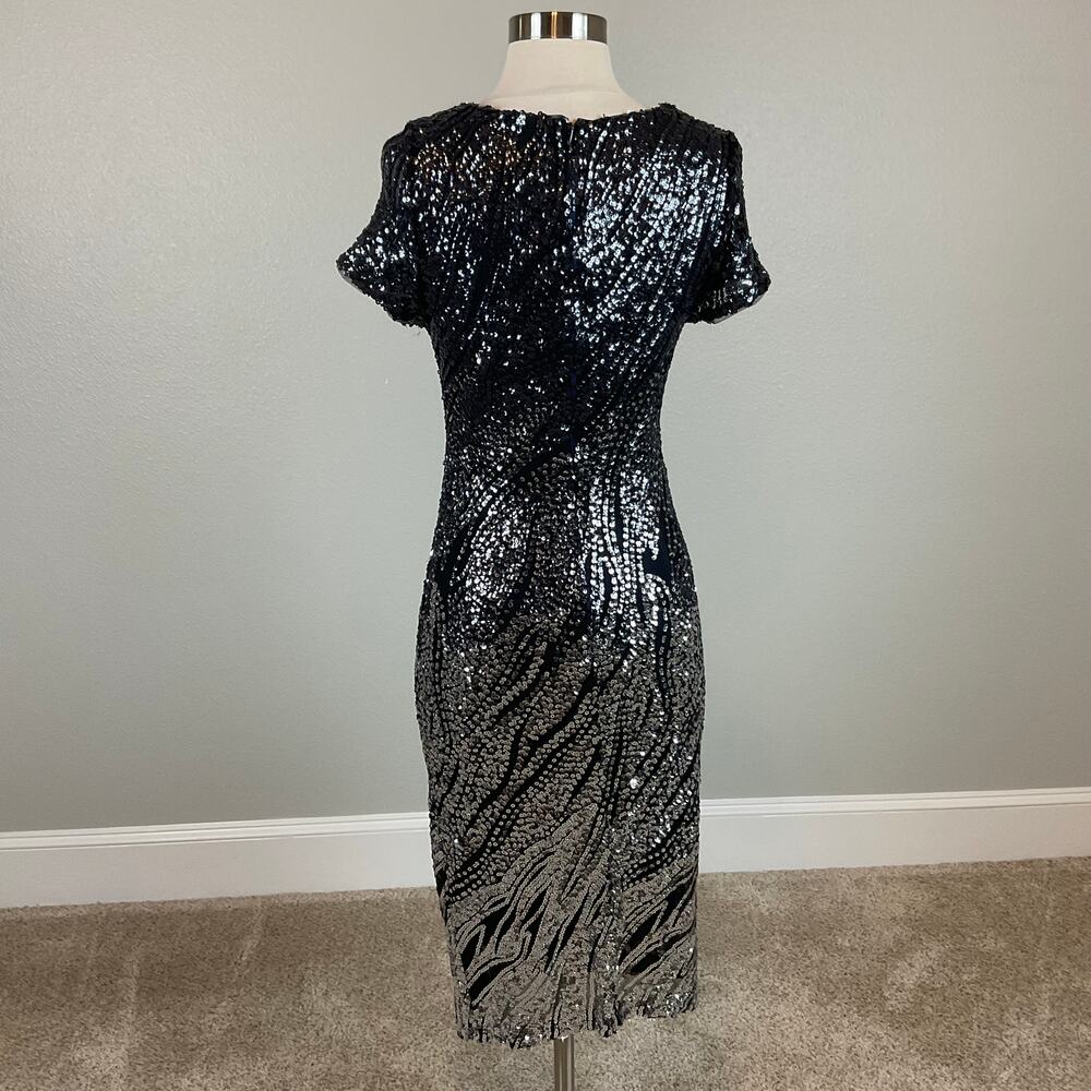 Betsy & Adam Black and Silver Cocktail Dress Sequin Sparkly Midi Sheath Size 10 - Picture 5 of 10